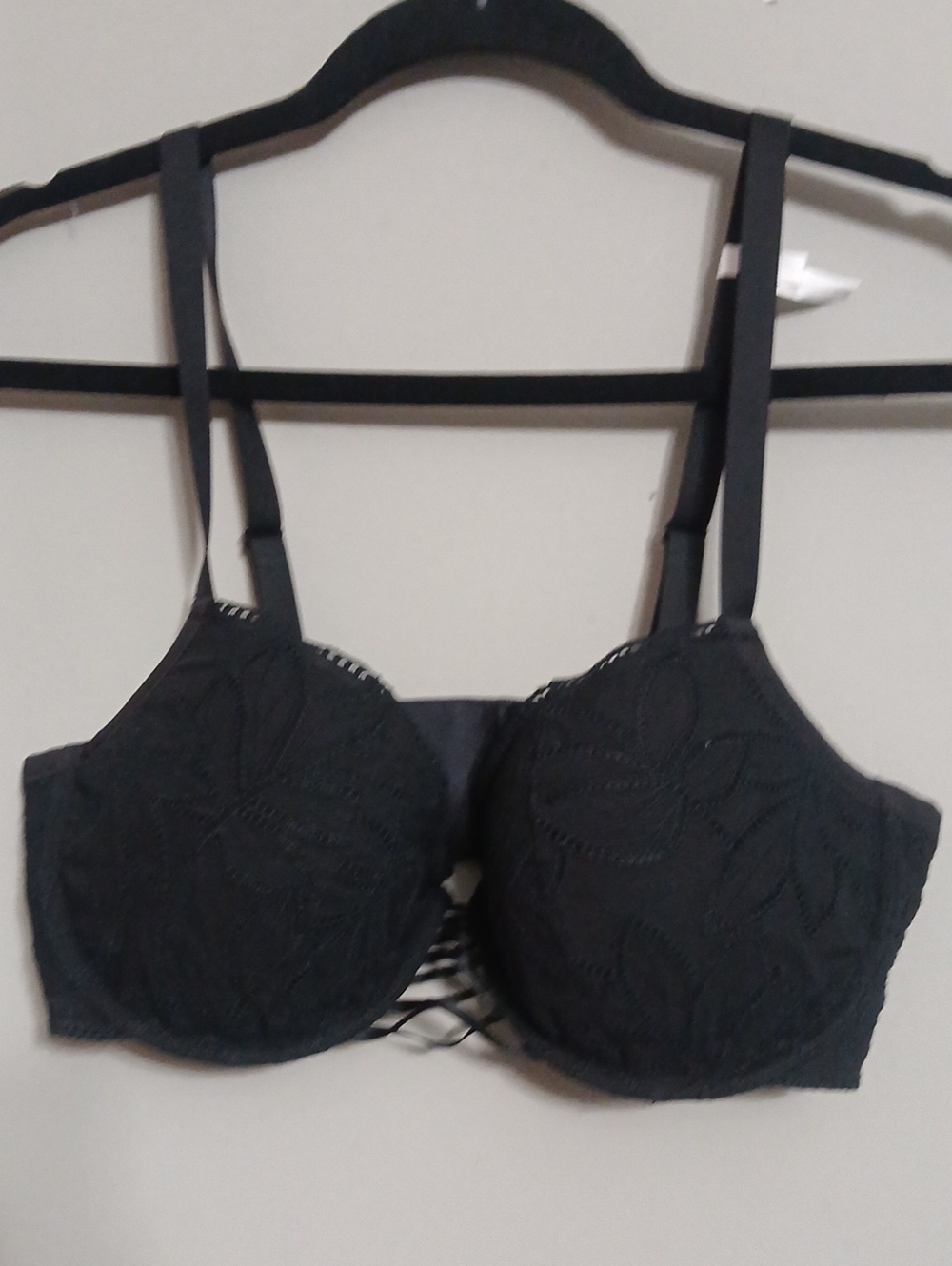 aerie Black Lace Underwire Bra with Crisscross Front